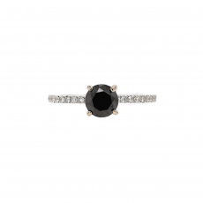 Black Diamond Round 1.29 Carat With Diamond Accent Ring in 14K White Gold
