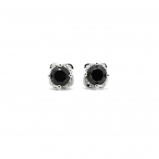 Black Diamond Round 1.37 Carat Stud Earring In 14K White Gold Accented With White Diamonds