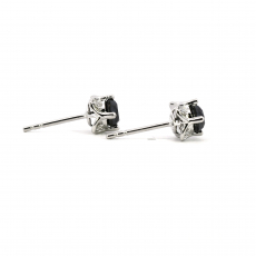 Black Diamond Round 1.37 Carat Stud Earring In 14K White Gold Accented With White Diamonds