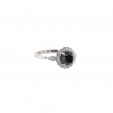 Black Diamond Round 1.43 Carat Ring with Accent Diamonds in 14K White Gold