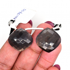 Black Moonstone Drop Leaf Shape 20x20mm Drilled Bead Matching pair