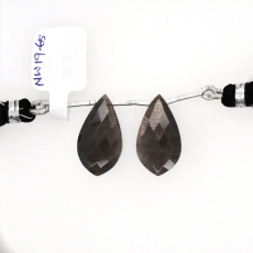 Black Moonstone Drop Leaf Shape 22x12mm Drilled Bead Matching Pair