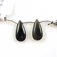 Black Moonstone Drops Almond Shape 21x10mm Drilled Beads Matching Pair
