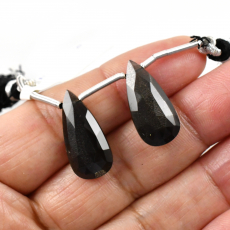 Black Moonstone Drops Almond Shape 21x10mm Drilled Beads Matching Pair