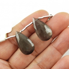 Black Moonstone Drops Almond Shape 22x12mm Drilled Beads Matching Pair