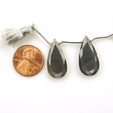 Black Moonstone Drops Almond Shape 24x12mm Drilled Beads Matching Pair