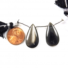 Black Moonstone Drops Almond Shape 25X13mm Drilled Beads Matching Pair