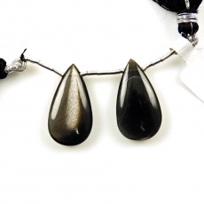 Black Moonstone Drops Almond Shape 25X13mm Drilled Beads Matching Pair