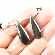Black Moonstone Drops Almond Shape 28x10mm Drilled Beads Matching Pair
