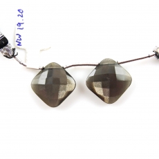 Black Moonstone Drops Cushion 15x15mm Drilled Beads Matching Pair