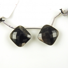 Black Moonstone Drops Cushion Shape 13x13mm Drilled Beads Matching Pair