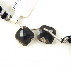 Black Moonstone Drops Cushion Shape 13x13mm Front To Back Drilled Beads Matching Pair