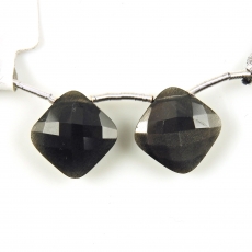 Black Moonstone Drops Cushion Shape 14x14mm Drilled Beads Matching Pair