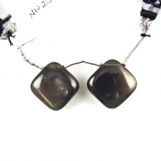 Black Moonstone Drops Cushion Shape 15x15mm Drilled Beads Matching Pair