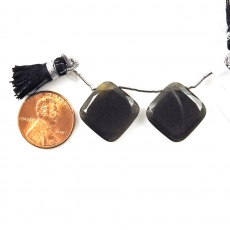 Black Moonstone Drops Cushion Shape 16x16mm Drilled Beads Matching Pair