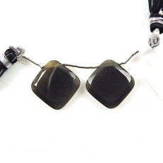 Black Moonstone Drops Cushion Shape 16x16mm Drilled Beads Matching Pair