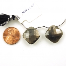 Black Moonstone Drops Cushion Shape 17x17mm Drilled Beads Matching Pair