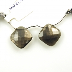 Black Moonstone Drops Cushion Shape 17x17mm Drilled Beads Matching Pair
