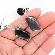 Black Moonstone Drops Fancy Shape 24x12mm Drilled Beads Matching Pair