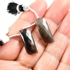 Black Moonstone Drops Fancy Shape 25x9mm Drilled Beads Matching Pair