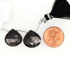 Black Moonstone Drops Heart Shape 16x16mm Drilled Bead Matching Pair
