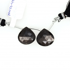 Black Moonstone Drops Heart Shape 16x16mm Drilled Bead Matching Pair