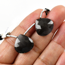 Black Moonstone Drops Heart Shape 16x16mm Drilled Beads Matching Pair