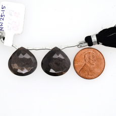Black Moonstone Drops Heart Shape 17x12mm Drilled Bead Matching Pair