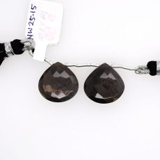Black Moonstone Drops Heart Shape 17x12mm Drilled Bead Matching Pair