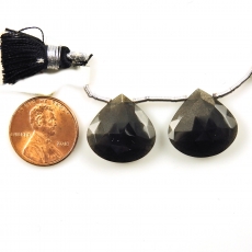 Black Moonstone Drops Heart Shape 18x18mm Drilled Beads Matching Pair