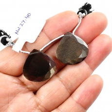 Black Moonstone Drops Heart Shape 21x20mm Drilled Beads Matching Pair