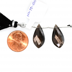 Black Moonstone Drops Leaf Shape 21x11mm Drilleds Bead Matching Pair