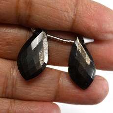 Black Moonstone Drops Leaf Shape 22x12mm Drilled Bead Matching Pair