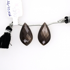 Black Moonstone Drops Leaf Shape 23x13mm Drilled Bead Matching Pair