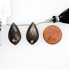 Black Moonstone Drops Leaf Shape 23x13mm Drilled Bead Matching Pair
