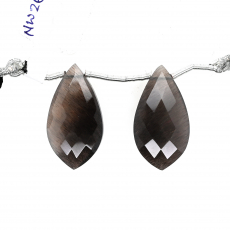 Black Moonstone Drops Leaf Shape 25x13mm Drilled Beads Matching Pair