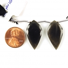 Black Moonstone Drops Leaf Shape 27x14mm Drilled Beads Matching Pair