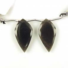 Black Moonstone Drops Leaf Shape 27x14mm Drilled Beads Matching Pair