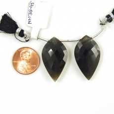 Black Moonstone Drops Leaf Shape 30x18mm Drilled Beads Matching Pair