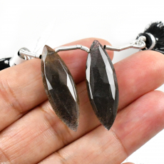Black Moonstone Drops Marquise Shape 31x10mm Drilled Beads Matching Pair