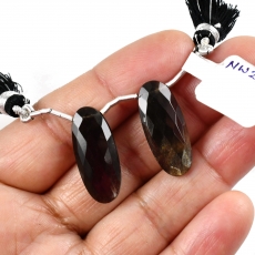 Black Moonstone Drops Oval Shape 24x10mm Drilled Beads Matching Pair