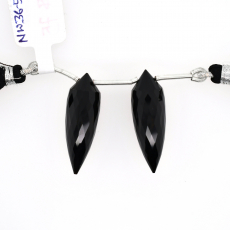 Black Onyx Drops Okra Shape 30x10mm Drilled Beads Matching Pair