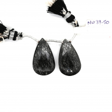 Black Rutilated Drops Almond Shape 27x16mm Bead Matching Pair