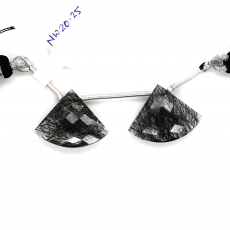 Black Rutilated Drops Fan Shape 21x16mm Bead Matching Pair