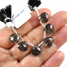 Black Rutilated Drops Heart Shape 10x10mm Drilled Beads 6 Pieces Line