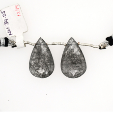 Black Rutilated Quartz Almond Shape 25x15mm Drilled Beads Matching pair