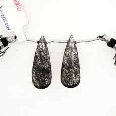 Black Rutilated Quartz Almond Shape 31x12mm Drilled Beads Matching pair