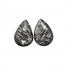 Black Rutilated Quartz Drops Almond Shape 17x12mm Drilled Beads Matching Pair
