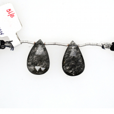 Black Rutilated Quartz Drops Almond Shape 22x14mm Drilled Beads Matching Pair