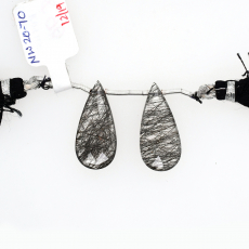 Black Rutilated Quartz Drops Almond Shape 25x11mm Drilled Beads Matching Pair